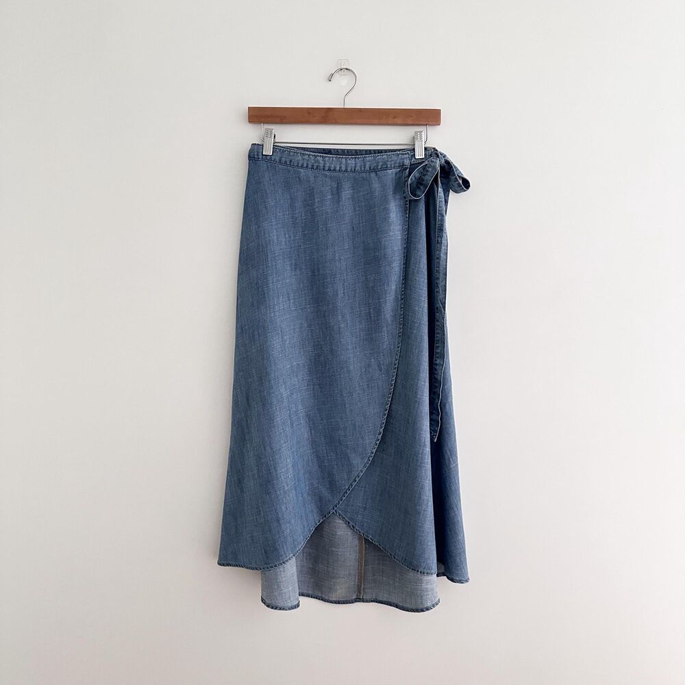 Level 99 Denim Wrap Midi Skirt in Light Blue